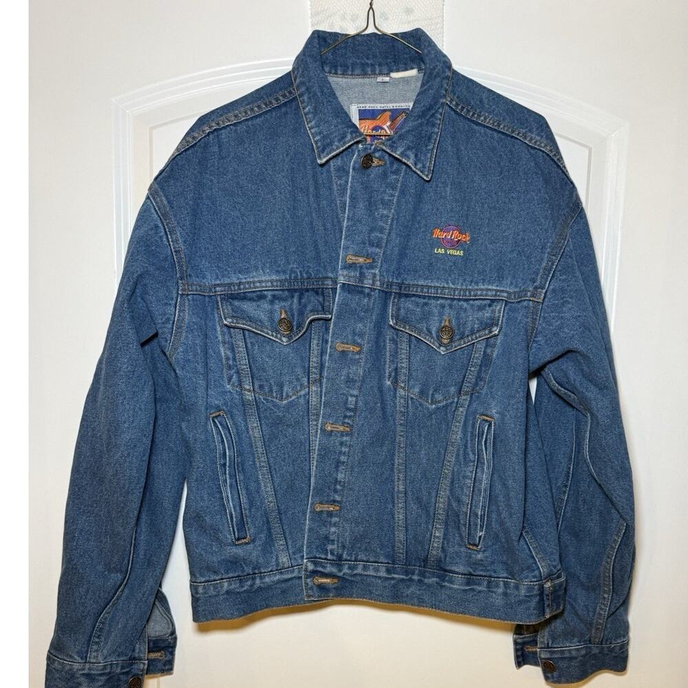 Vintage 90s Hard Rock Hotel Casino Las Vegas Denim Jacket Large Embroidered